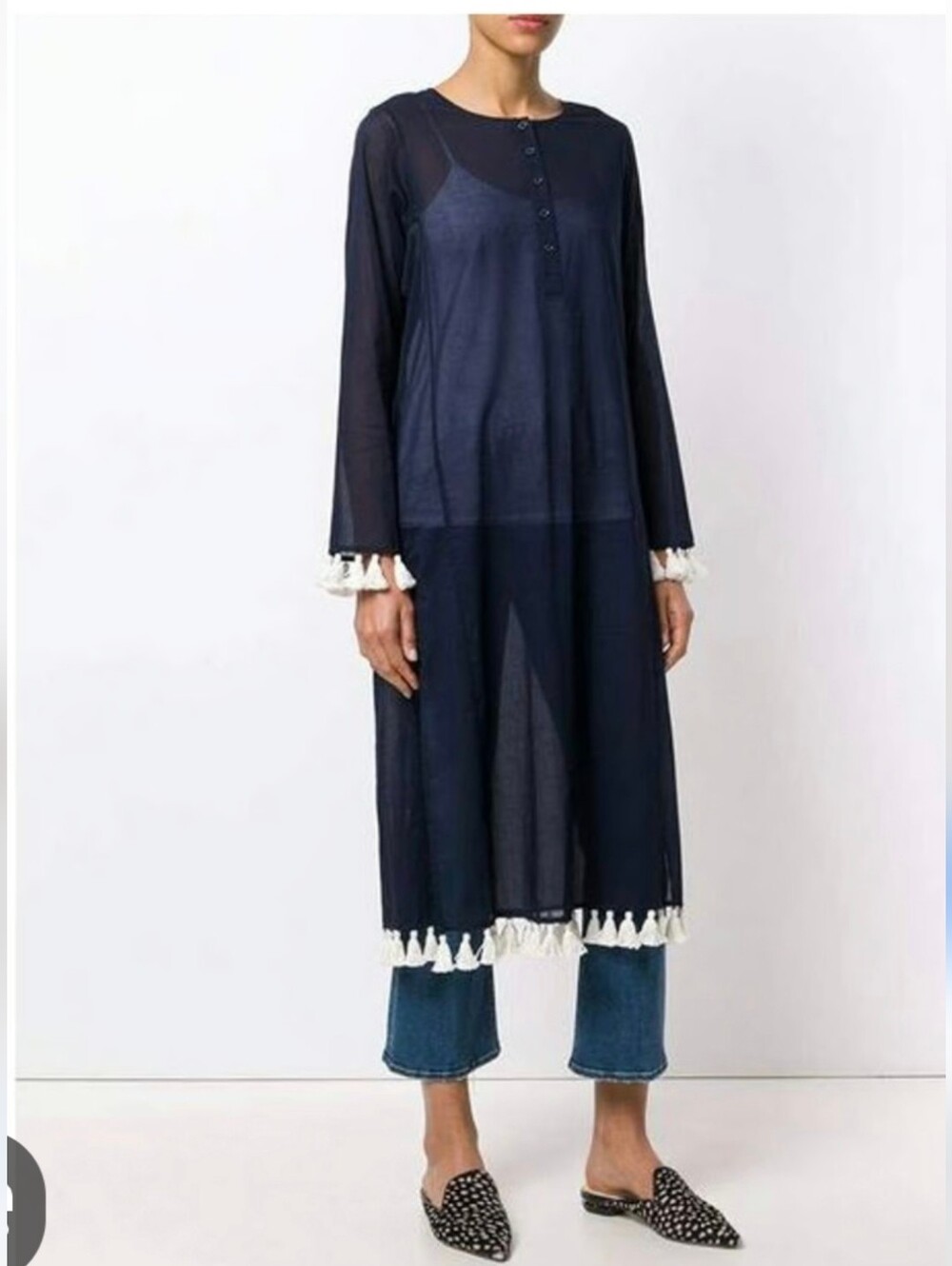 TORY BURCH "Sandy" Tassel  Navy Long Sleeve  Trim Cover-Up/Dress